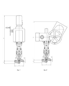 Клапан запорный с электроприводом СА 21373-20-02 (Рис. 1), -050-02 (Рис. 2) DN 20-50 Pр 373